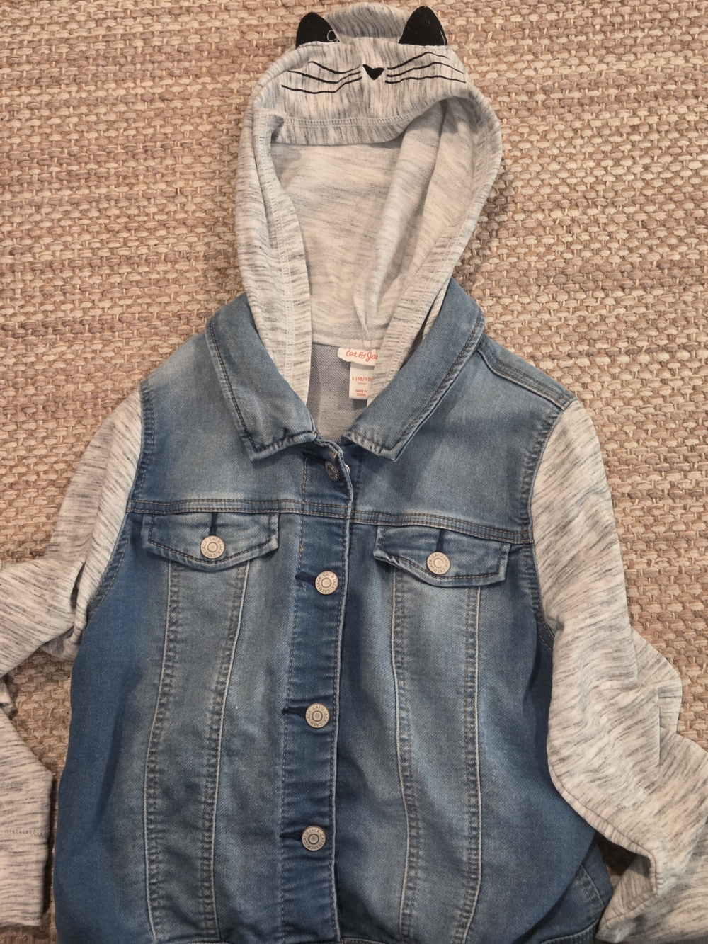 Cat & Jack Blue Denim Jacket with Gray Hood & Sleeves